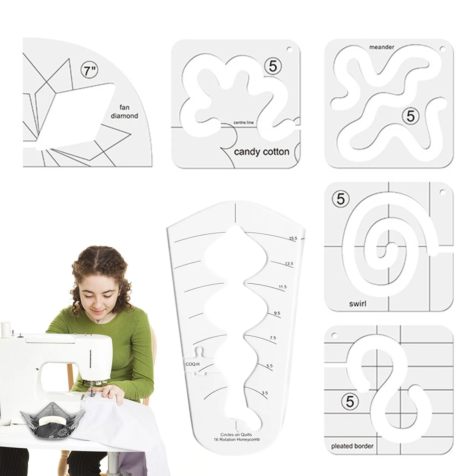 Acrylic Free Motion Quilting Template Set Free-Motion Quilt Design Non-Slip Meander Ruler Template 6pcs
Acrylic Free Motion Quilting Template Set Free-Motion Quilt Design Non-Slip Meander Ruler Template 6pcs