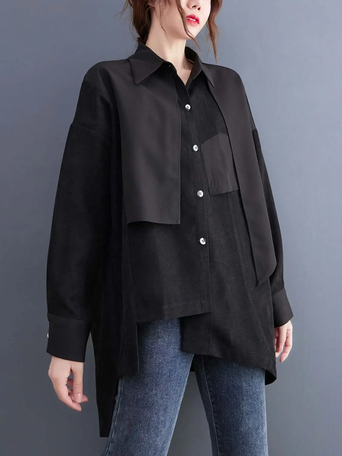 Women Black Irregular Spliced Loose Fit Sweatshirt New Lapel Long Sleeve Office Lady Women Fashion Tide Spring Autumn 2022 Shirt
Women Black Irregular Spliced Loose Fit Sweatshirt New Lapel Long Sleeve Office Lady Women Fashion Tide Spring Autumn 2022 Shirt
