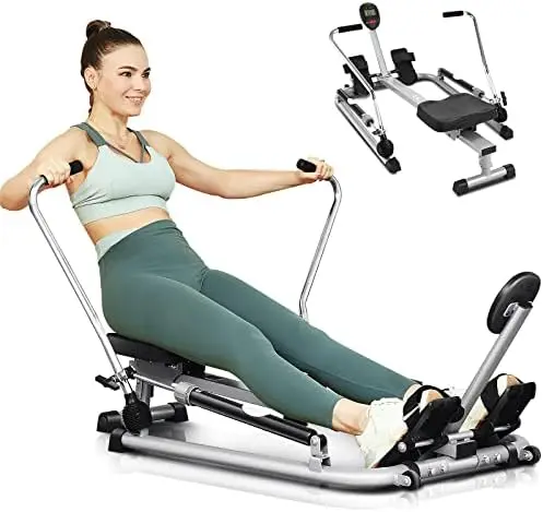 

Machines for Home Use, Hydraulic Rowing Machine Foldable with 12 Resistance Levels & Upgraded LCD Monitor, Rower with Comfor