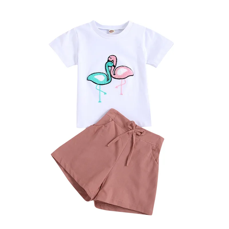 2 Pcs Baby Girls Summer Outfits, Grus Japonensis Pattern Short Sleeve T-shirt + Solid Color Shorts with Drawstring, Pocket
2 Pcs Baby Girls Summer Outfits, Grus Japonensis Pattern Short Sleeve T-shirt + Solid Color Shorts with Drawstring, Pocket