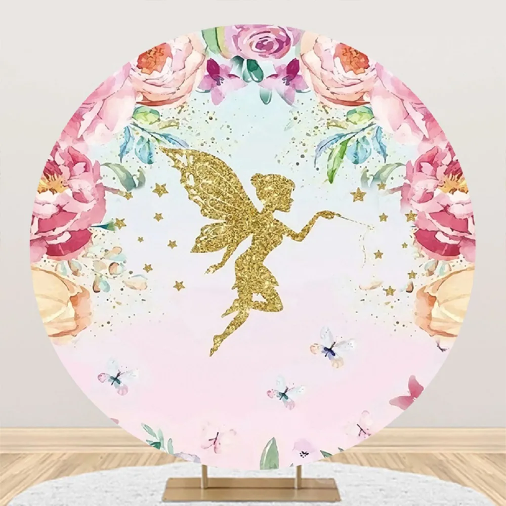 Butterfly Fairy with Magic Wand Round Backdrop Pink Flowers Gold Glitters Star Circle Photo Background Girls Birthday Party Deco
Butterfly Fairy with Magic Wand Round Backdrop Pink Flowers Gold Glitters Star Circle Photo Background Girls Birthday Party Deco