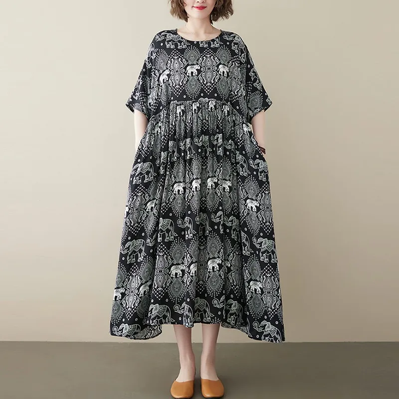 Women Casual Holiday Dress New Arrival 2022 Summer Vintage Style O-neck Print Loose Ladies A-line Long Dresses B1592
Women Casual Holiday Dress New Arrival 2022 Summer Vintage Style O-neck Print Loose Ladies A-line Long Dresses B1592