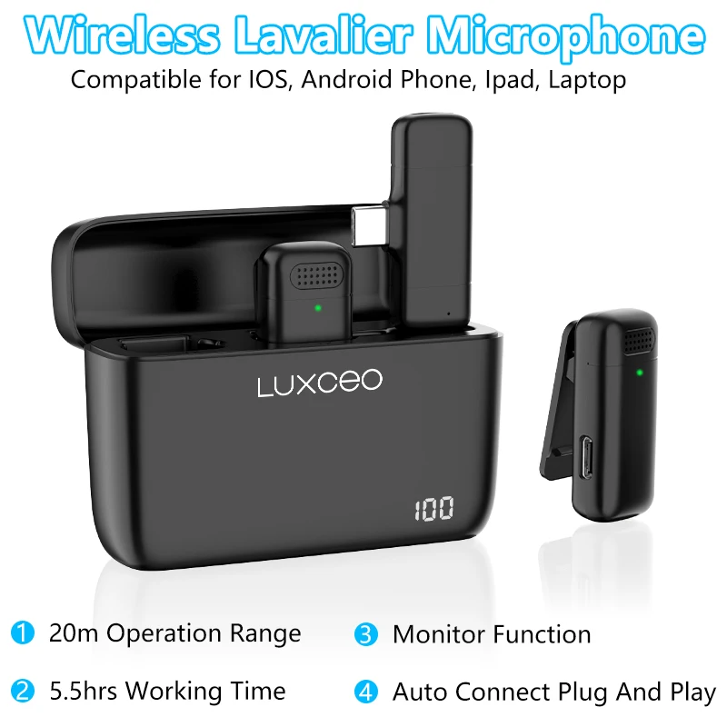 LUXCEO M6 2 in 1 Portable Wireless Lavalier Microphone for Phone PC Video Recording Lav Mic for YouTube Vlog Tiktok Livestream
LUXCEO M6 2 in 1 Portable Wireless Lavalier Microphone for Phone PC Video Recording Lav Mic for YouTube Vlog Tiktok Livestream