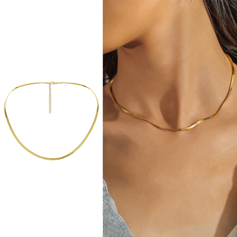 Stainless Steel Gold Color Chain Flat Snake Bone Necklace Titanium Steel Jewelry Matching Chain Men Women Accessories
Stainless Steel Gold Color Chain Flat Snake Bone Necklace Titanium Steel Jewelry Matching Chain Men Women Accessories