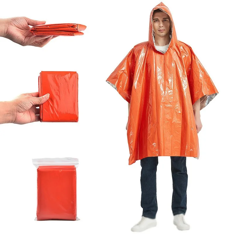 

First Aid Raincoat Portable Emergency Raincoat Camping Survival Tool Outdoor Hiking Poncho Aluminum Film Reflective