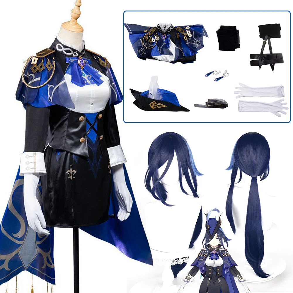 Game Genshin Impact Clorinde Cosplay Costume Dress Wig Hat Earrings Halloween Costume for Women Party Role Play
Game Genshin Impact Clorinde Cosplay Costume Dress Wig Hat Earrings Halloween Costume for Women Party Role Play