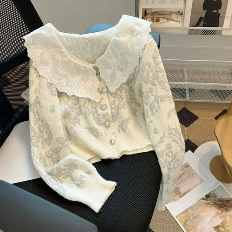 Peter Pan Collar Lace Patchwork Sweater Jacket Loose Grunge High Grade Cardigan Y2k Autumn Winter Gentle Chic Knit Outerwear
Peter Pan Collar Lace Patchwork Sweater Jacket Loose Grunge High Grade Cardigan Y2k Autumn Winter Gentle Chic Knit Outerwear