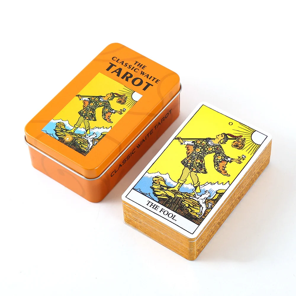 

Райдер Waite Knight 78 карт колода Таро Оловянная коробка золотые края из фольги карты для женщин девочек колода Таро ораклы карты позолоченные края