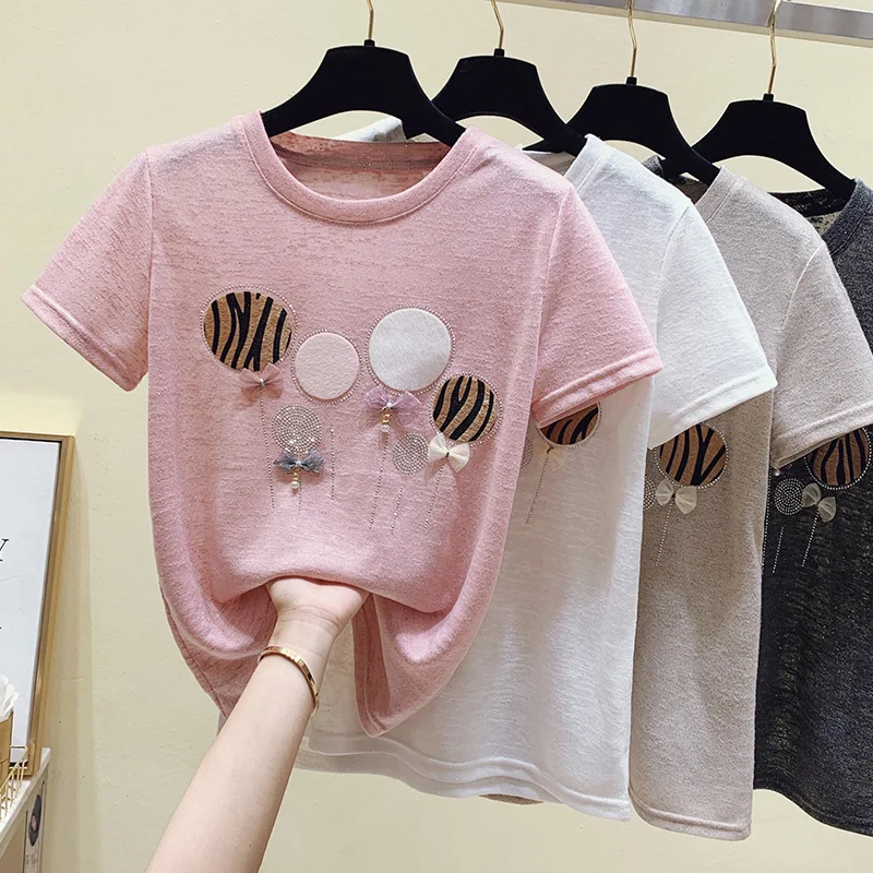 Diamonds Applique Women Cotton T-Shirt 2022 Short Sleeve Shining Rhinestone Tshirt Female O-Neck Bow Fashion Pink White Tops
Diamonds Applique Women Cotton T-Shirt 2022 Short Sleeve Shining Rhinestone Tshirt Female O-Neck Bow Fashion Pink White Tops