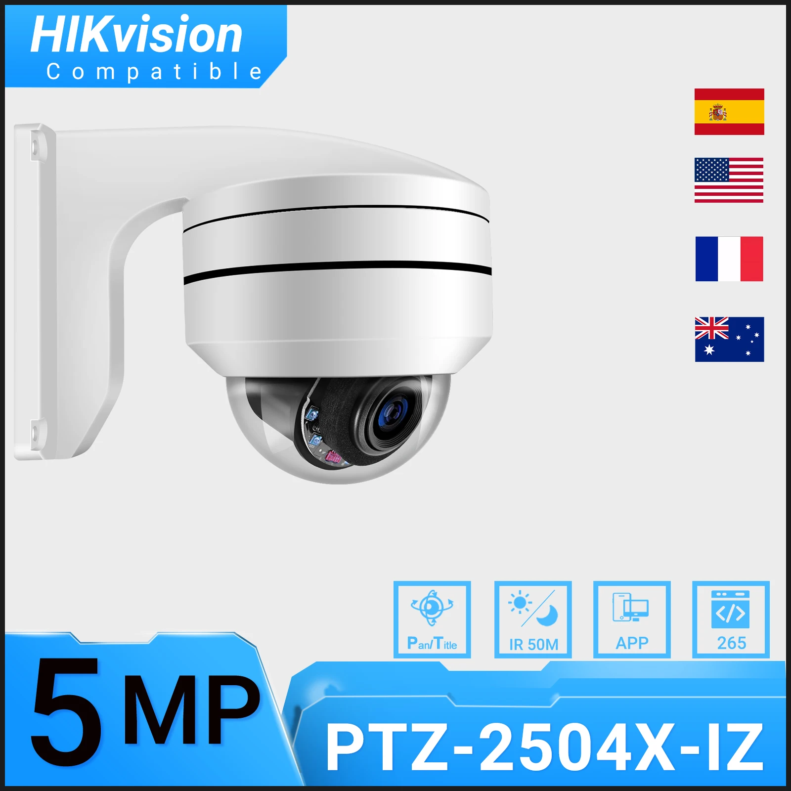 Совместимая с Hikvision PTZ IP-камера 5MP 4X-16X ZOOM IP67 IK10 IR 50M 265 скоростная купольная наружная камера видеонаблюдения с защитой
Совместимая с Hikvision PTZ IP-камера 5MP 4X-16X ZOOM IP67 IK10 IR 50M 265 скоростная купольная наружная камера видеонаблюдения с защитой