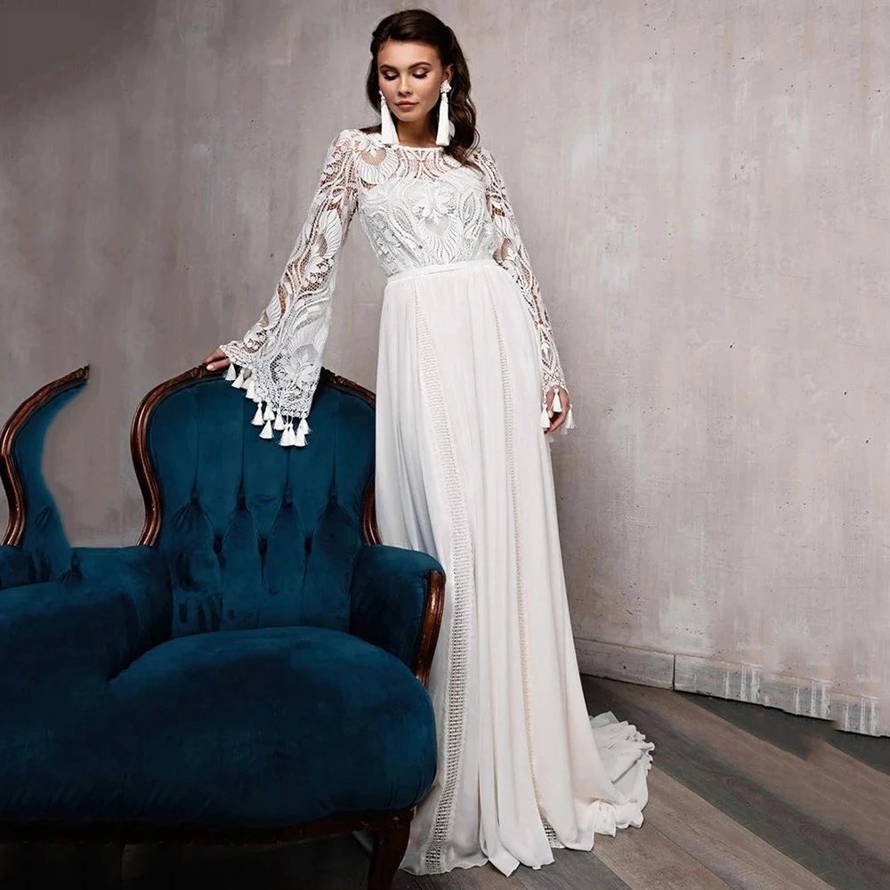 Bohemian Wedding Gown Lace Long Sleeves Trumpet Elegant Dress Latest High Fashion Marriage Off White Belt
Bohemian Wedding Gown Lace Long Sleeves Trumpet Elegant Dress Latest High Fashion Marriage Off White Belt