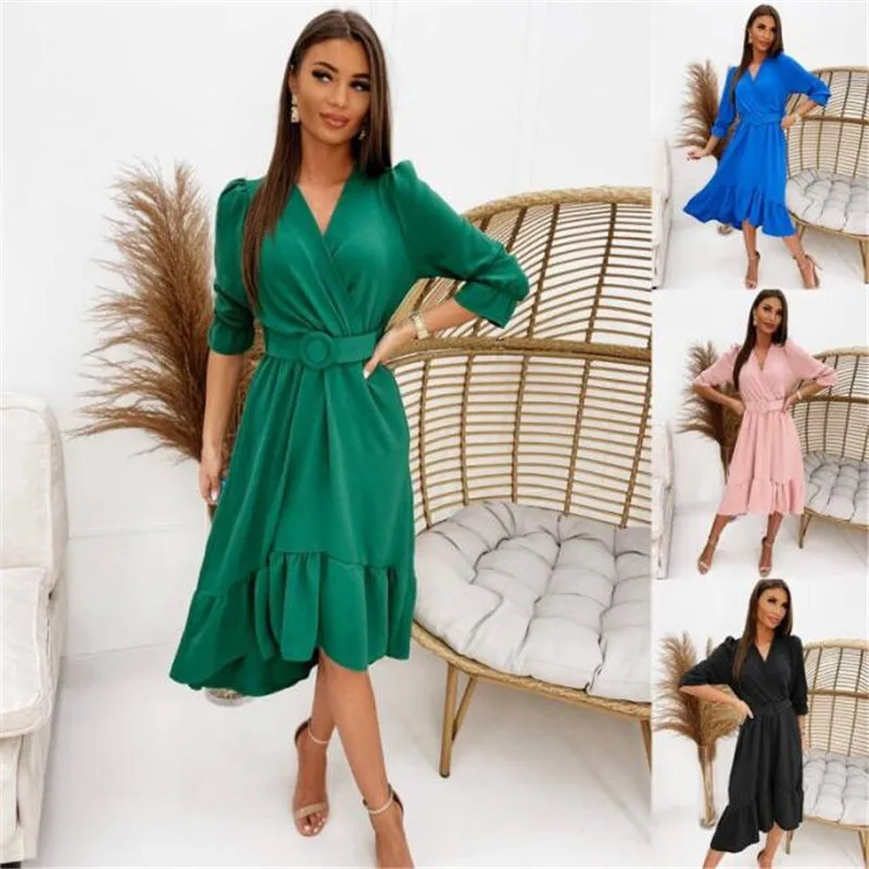 Summer 2022 Elegant Women's Prom Evening Dress V Neck Belted Midi Dress 3/4 Sleeve Dress Sexy Style Ruffle Dress 4A023
Summer 2022 Elegant Women's Prom Evening Dress V Neck Belted Midi Dress 3/4 Sleeve Dress Sexy Style Ruffle Dress 4A023