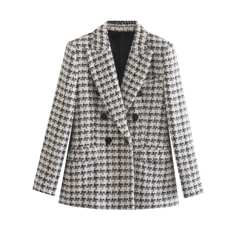 Women Fashion Tweed Houndstooth Blazer Coat Vintage Long Sleeve Welt Pockets Female Double Breasted Outerwear Chic Clothing
Women Fashion Tweed Houndstooth Blazer Coat Vintage Long Sleeve Welt Pockets Female Double Breasted Outerwear Chic Clothing