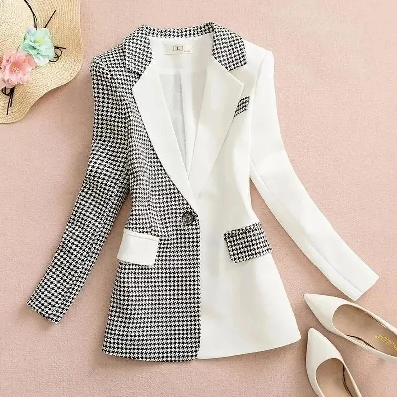 Skinny Patchwork Lattice Blazers Thin Pockets Classic Notched Button 2023 Women's Clothing Creative Autumn Office Lady Outwear
Skinny Patchwork Lattice Blazers Thin Pockets Classic Notched Button 2023 Women's Clothing Creative Autumn Office Lady Outwear