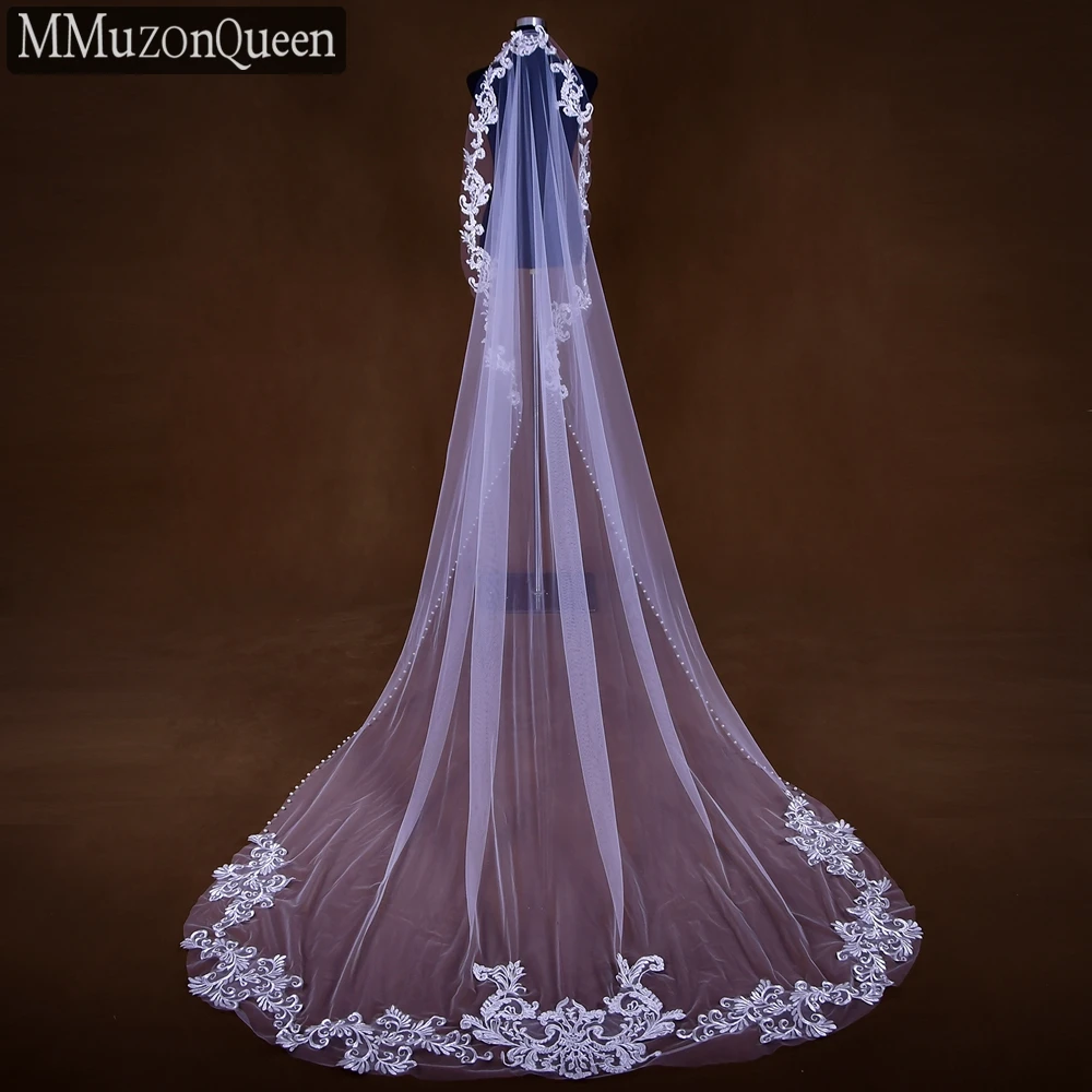 

MMuzonQueen A45 Exquisite and Charming Pearl Edge Veil Lace Applique with Hair Comb Bridal Wedding Royal Chapel Accessories