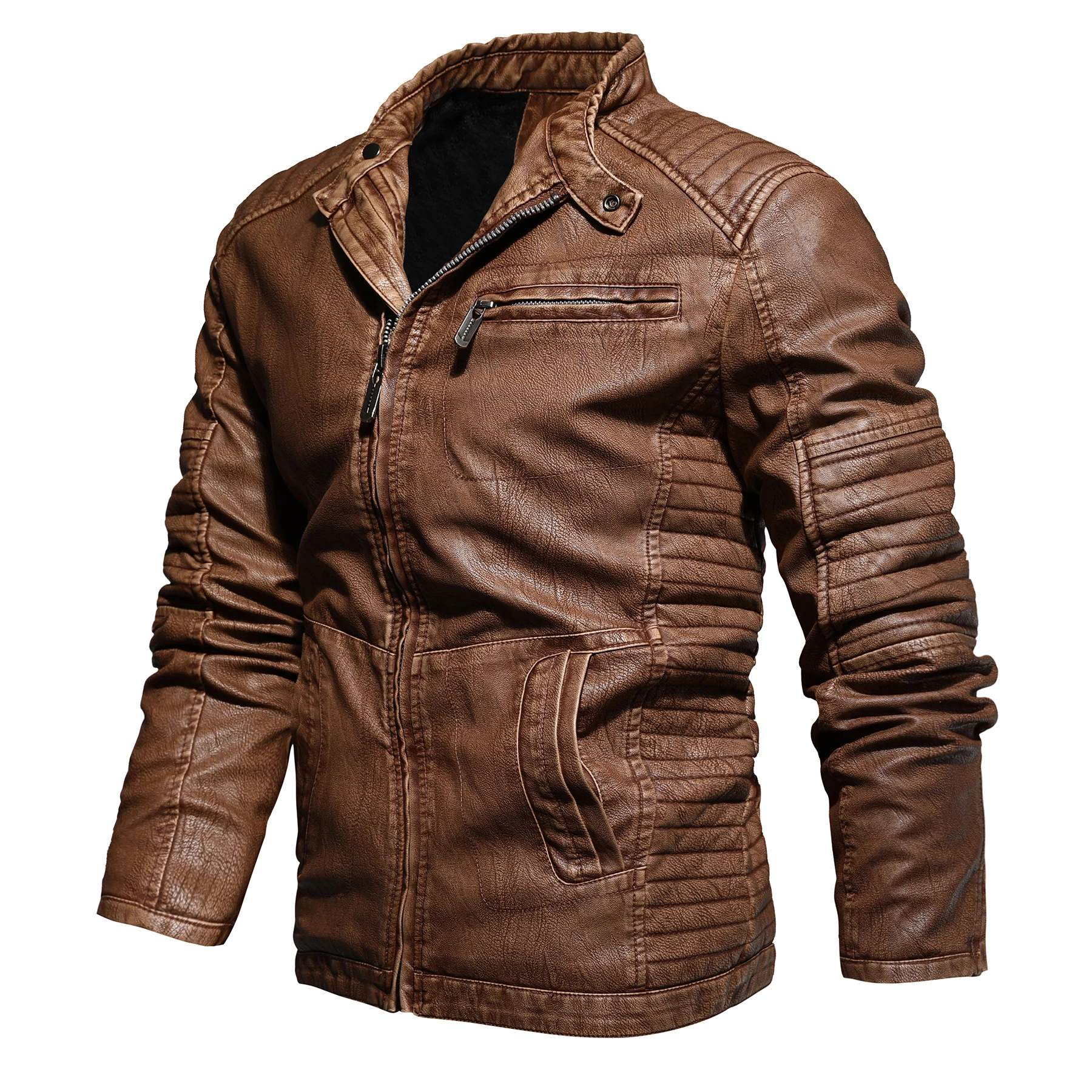 

Мужская куртка из ПУ кожи, мотоциклетная кожаная куртка в европейском и американском стиле, мужская приталенная куртка с воротником-стойкой, новинка на зиму