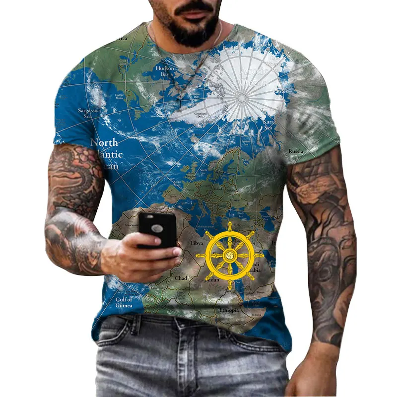 New Summer Casual Loose T-shirt Nautical Compass Rudder Pattern Men's Short-sleeved 3D Printing Fashion Street Personality Top
New Summer Casual Loose T-shirt Nautical Compass Rudder Pattern Men's Short-sleeved 3D Printing Fashion Street Personality Top