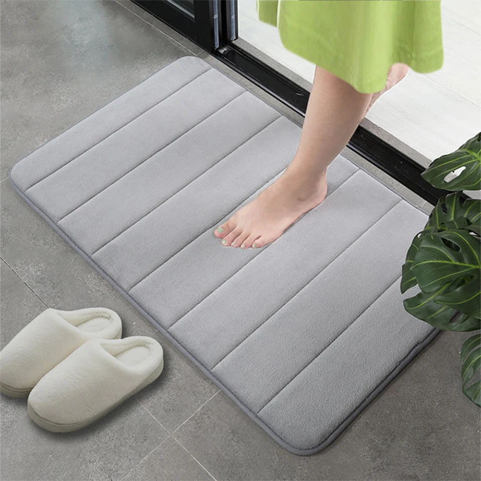 

40*60cm Bath Mat Coral Bathroom Carpet Water Absorption Rug Pad Toilet Floor Bedroom Nonslip Mat Fleece Memory Absorbent Mats