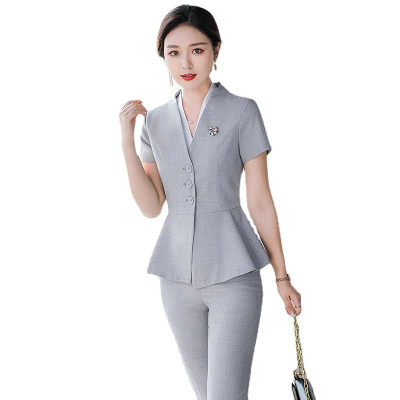 Blazer Pantsuits 2 Two Piece Set Office Ladies Women Grey Business Single Button Pencil Pants Short Sleeve Blazer Formal Suit
Blazer Pantsuits 2 Two Piece Set Office Ladies Women Grey Business Single Button Pencil Pants Short Sleeve Blazer Formal Suit