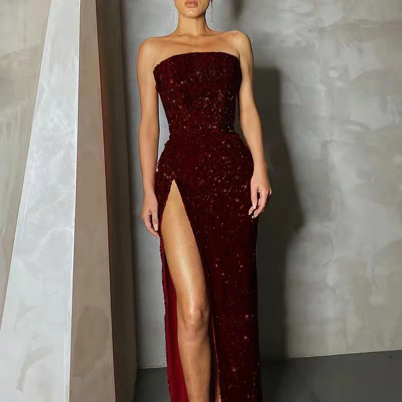 2023 Fashion Pure Color Sequins Long Dress Women's Slim Party Dress Lady Summer Elegant Sexy Strapless High Split Dress Vestidos
2023 Fashion Pure Color Sequins Long Dress Women's Slim Party Dress Lady Summer Elegant Sexy Strapless High Split Dress Vestidos