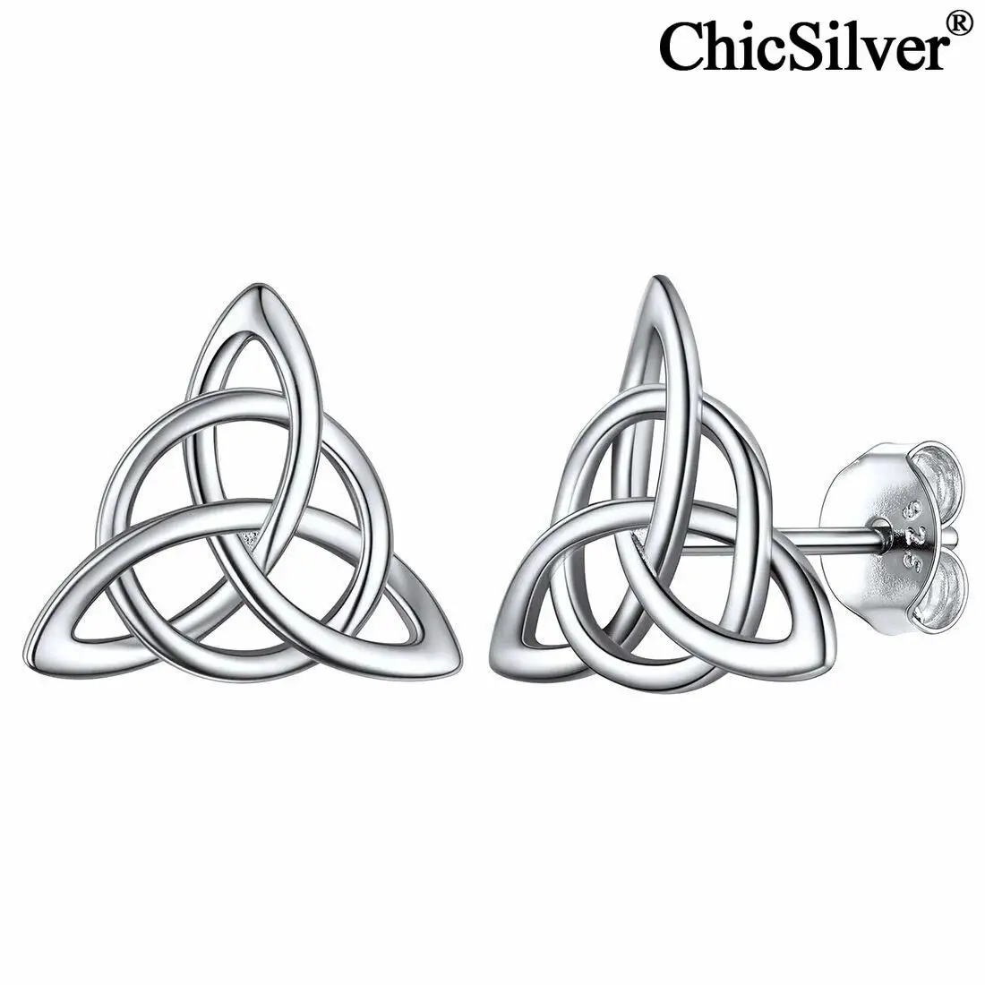 

ChicSilver Celtic Trinity Knot Earrings 925 Sterling Silver Retro Triquetra Triangle Women Stud Earrings Good Luck Irish Jewelry