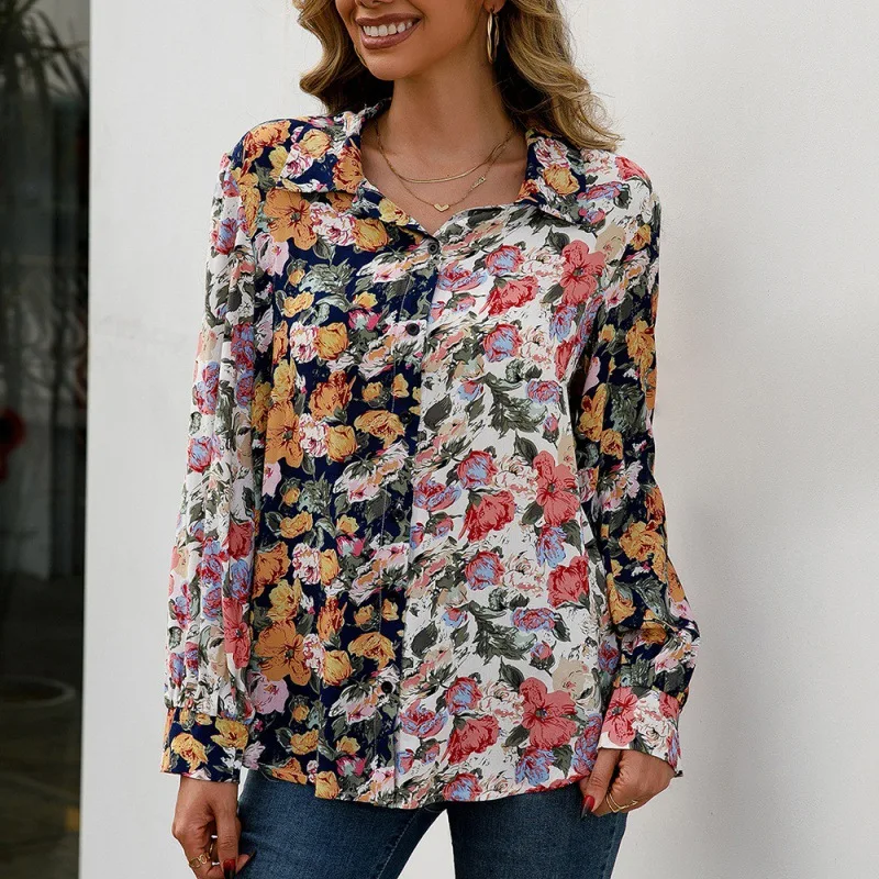 Turn-down Collar Shirt 2022 Loose Casual Shirt Floral Long-sleeved Shirt Single-breasted Printed Color-blocking Shirt Top Women
Turn-down Collar Shirt 2022 Loose Casual Shirt Floral Long-sleeved Shirt Single-breasted Printed Color-blocking Shirt Top Women