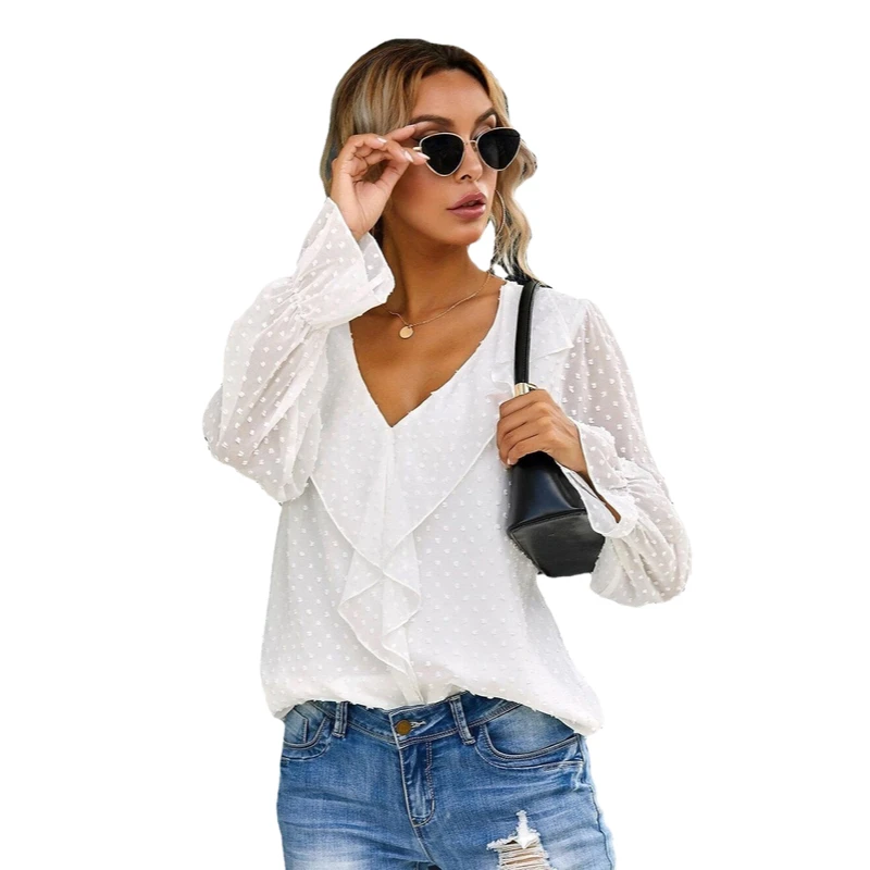 Fashion Womens Ruffles Shirts Tops Polka Dot Blouses Elegant White OL Shirt Ladies Flare Long Sleeve Streetwear Tops Clothing
Fashion Womens Ruffles Shirts Tops Polka Dot Blouses Elegant White OL Shirt Ladies Flare Long Sleeve Streetwear Tops Clothing