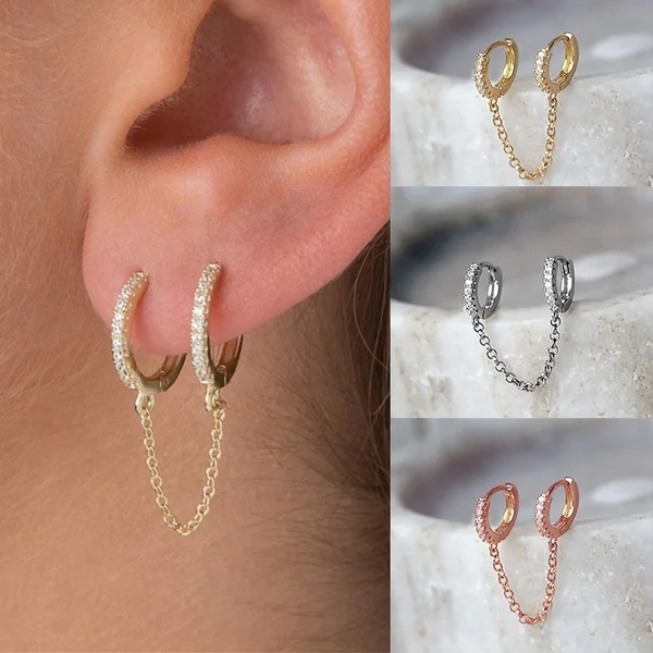 1 Pair Trendy Chain Tassel Double Ear Pierced Earrings 925 silver needle Hoop Earrings for Women Engagement Party Earrings
1 Pair Trendy Chain Tassel Double Ear Pierced Earrings 925 silver needle Hoop Earrings for Women Engagement Party Earrings