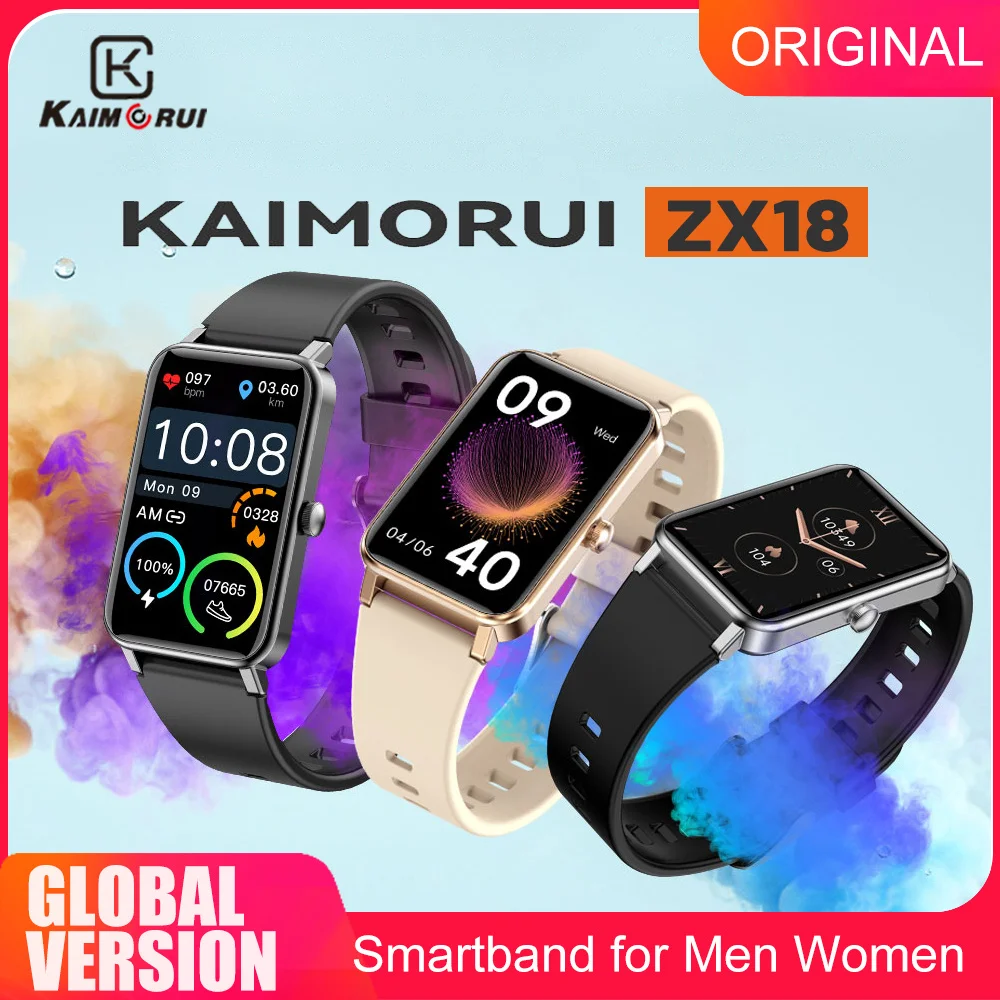 

Kaimorui Band ZX18 Blood Oxygen Smartwatch 1.57" Screen Fitness Bracelet Heart Rate Monitor IP68 Waterproof Smartband Men Women
