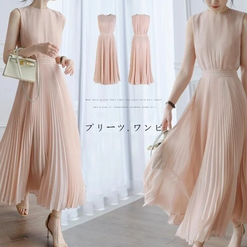 Summer Sleeveless Pleated Maxi Dress for Women Elegant O-neck Sashes High Waist Vintage Dress Female Holiday Party Long Dress
Summer Sleeveless Pleated Maxi Dress for Women Elegant O-neck Sashes High Waist Vintage Dress Female Holiday Party Long Dress