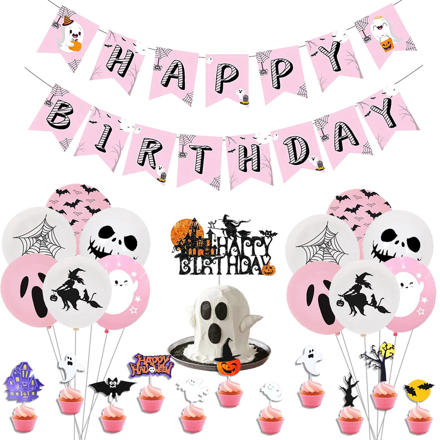 JOYMEMO Halloween Witch Ghost Themed Birthday Decorations for Girl Pink Birthday Banner Balloons Cake Topper Party Decor Kit
JOYMEMO Halloween Witch Ghost Themed Birthday Decorations for Girl Pink Birthday Banner Balloons Cake Topper Party Decor Kit
