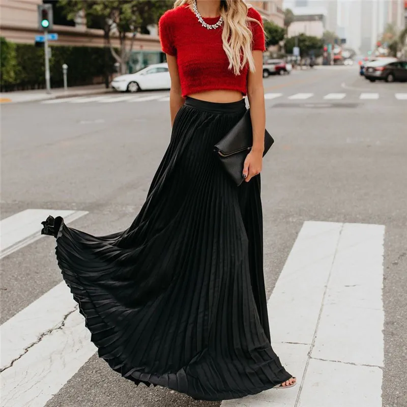 Pleated Chiffon High Waist Women's Maxi Skirts Floor Length Solid Long Skirt Ladies Spring Summer Elastic Bottoms Female
Pleated Chiffon High Waist Women's Maxi Skirts Floor Length Solid Long Skirt Ladies Spring Summer Elastic Bottoms Female