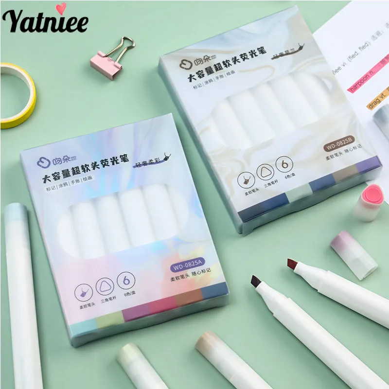 Yatniee 6pcs/Set High-capacity Soft-Head Highlighter Student Colored Graffiti Pen Cute Marker Pens Statonery Art Painting Pen
Yatniee 6pcs/Set High-capacity Soft-Head Highlighter Student Colored Graffiti Pen Cute Marker Pens Statonery Art Painting Pen