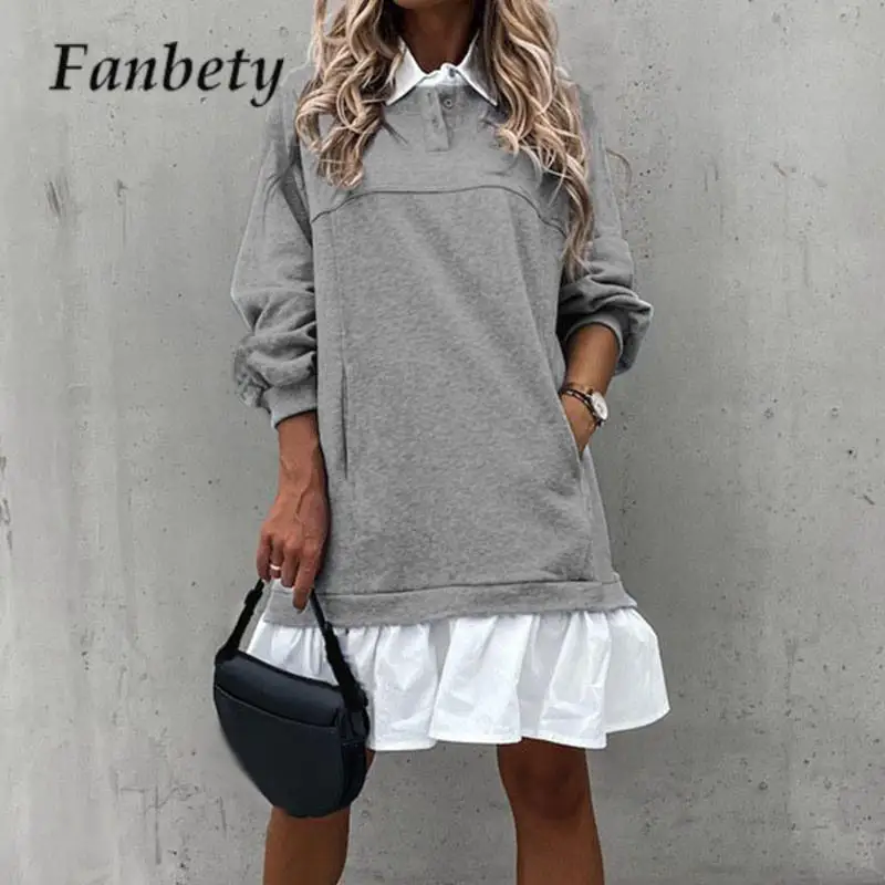 Casual Ladies Contrast Color Loose Dress Fashion Fake Two-Piece Lapel Shirt Dress Autumn Long Sleeve Pleated Sweatshirt Dresses
Casual Ladies Contrast Color Loose Dress Fashion Fake Two-Piece Lapel Shirt Dress Autumn Long Sleeve Pleated Sweatshirt Dresses