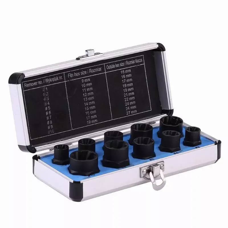 10pcs 9-19mm Damaged Nut Bolt Remover Kit Stud Extractor Broken Bolt Screw Remover Hand Tools Set Threading Tools Kit
10pcs 9-19mm Damaged Nut Bolt Remover Kit Stud Extractor Broken Bolt Screw Remover Hand Tools Set Threading Tools Kit