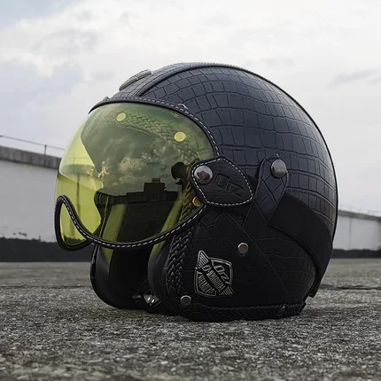 

2022 half face Retro Casco Open Face 3/4 Motorbike Helm DOT approved PU Leather Retro For man Motocross Helmets Moto Bike