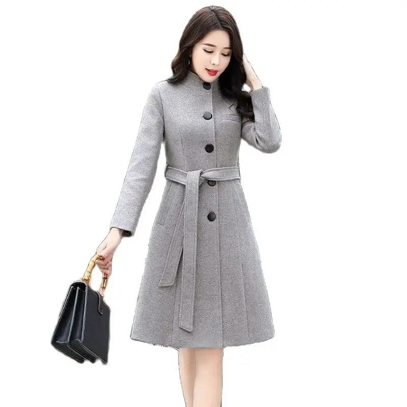Single-Breasted Women's Woolen Coat 2022 Spring Autumn Jacket Mid-Length Thickened Grey Winter Woolen Outerwear With Belt Female
Single-Breasted Women's Woolen Coat 2022 Spring Autumn Jacket Mid-Length Thickened Grey Winter Woolen Outerwear With Belt Female
