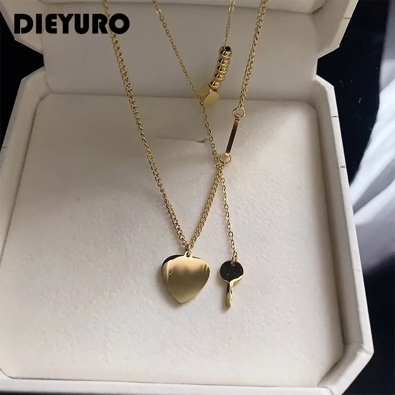DIEYURO Stainless steel Multi Layer Pendants Necklaces for Women Gold Metal Key Heart Choker Trendy Jewelry Gifts Wholesale
DIEYURO Stainless steel Multi Layer Pendants Necklaces for Women Gold Metal Key Heart Choker Trendy Jewelry Gifts Wholesale