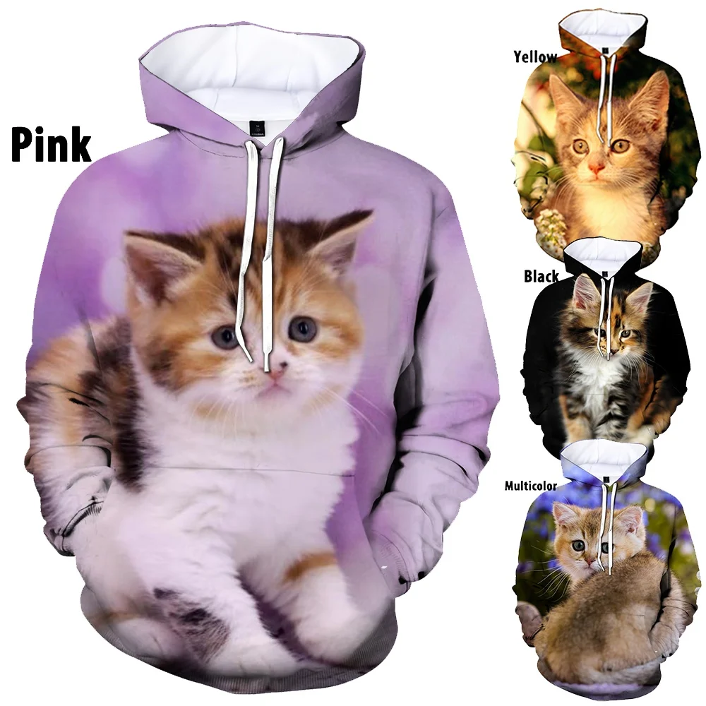

Новинка 2023, модные толстовки с капюшоном с милым котом, Повседневные пуловеры с капюшоном для мужчин и женщин с 3D рисунком кошки