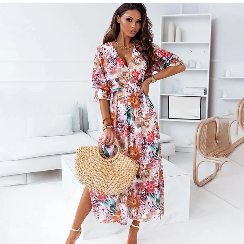 Summer Women Dress 2021 New Fashion V-neck Floral Beach Dresses Casual Puff Sleeve Office Maxi Dress For Women Robe Femme
Summer Women Dress 2021 New Fashion V-neck Floral Beach Dresses Casual Puff Sleeve Office Maxi Dress For Women Robe Femme