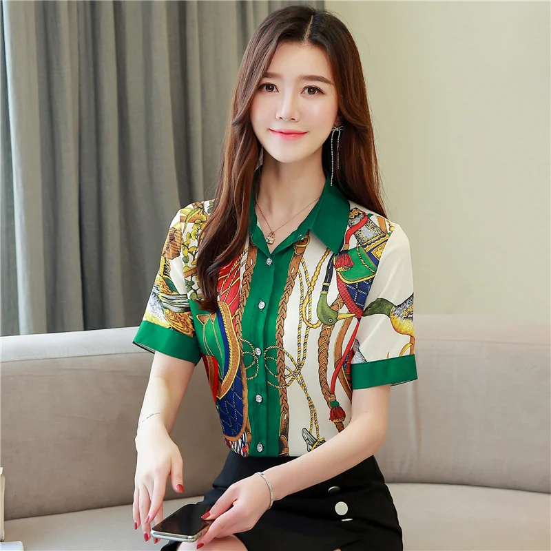 Silk Satin Slim Women's Blouses New Casual Blouse Fashion Short Sleeve Top Printing Buttons Polo Shirt Summer
Silk Satin Slim Women's Blouses New Casual Blouse Fashion Short Sleeve Top Printing Buttons Polo Shirt Summer