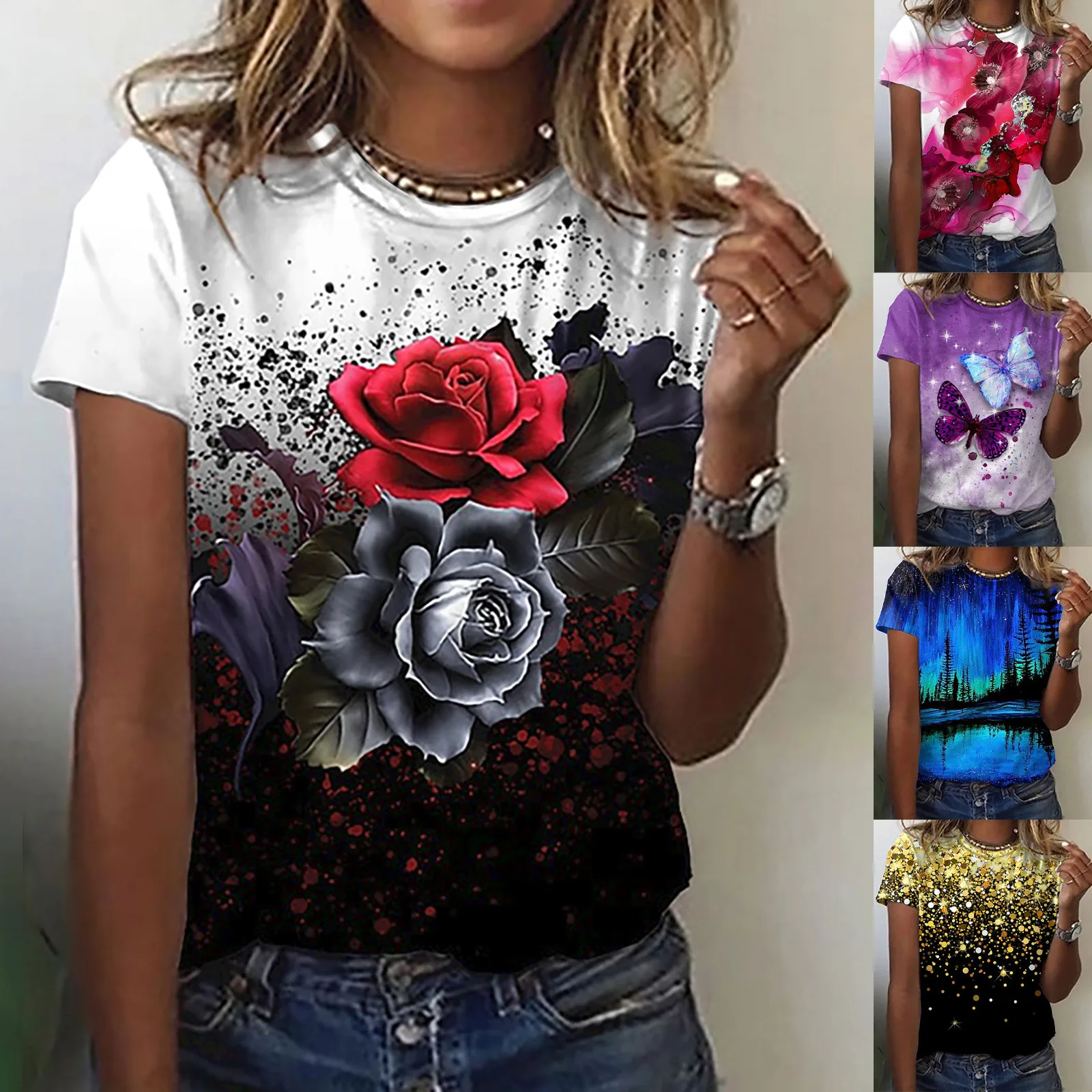 2022 Summer new European and American women's casual T-shirt blouse with round collar
2022 Summer new European and American women's casual T-shirt blouse with round collar