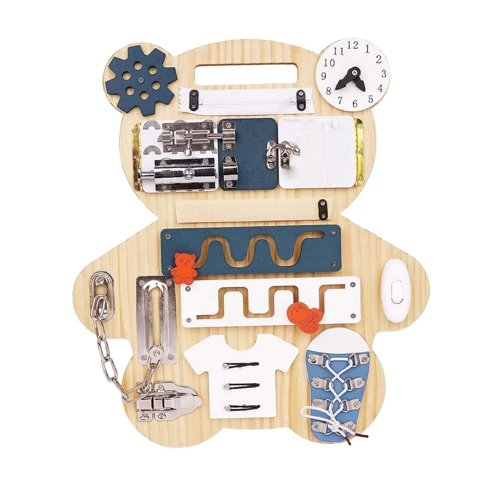 Sensory Board Dressing Buckle Tie Zipper Teaching Aids Fine Motor Skills Developing Bear Busy Board for Birthday Outdoor Party
Sensory Board Dressing Buckle Tie Zipper Teaching Aids Fine Motor Skills Developing Bear Busy Board for Birthday Outdoor Party