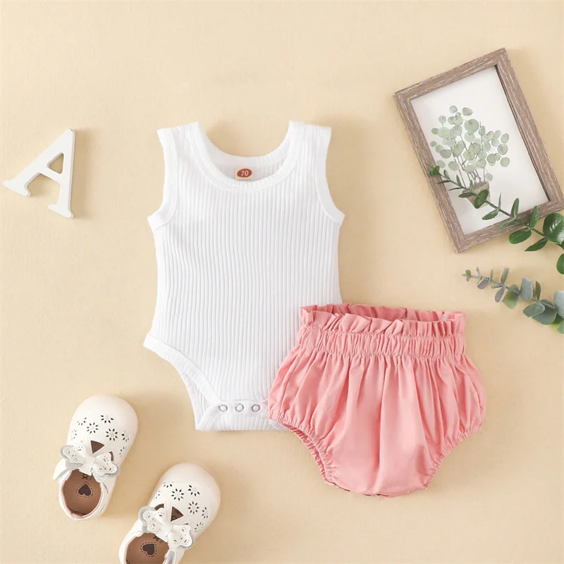 Костюм для новорожденных из двух предметов, однотонное боди в рубчик без рукавов с круглым вырезом, эластичная короткая летняя одежда
Костюм для новорожденных из двух предметов, однотонное боди в рубчик без рукавов с круглым вырезом, эластичная короткая летняя одежда