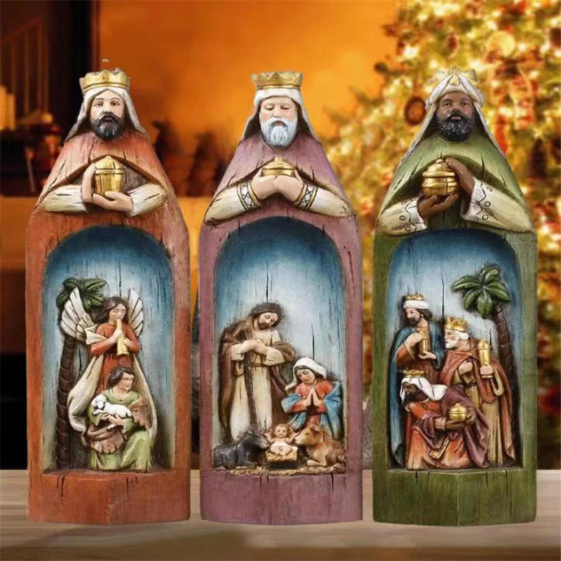 

Three Wise Men Nativity Set Religious Nativity Scene Living Room Fireplace Art Jesus Decoration Home Desktop Decor Ornament Gift