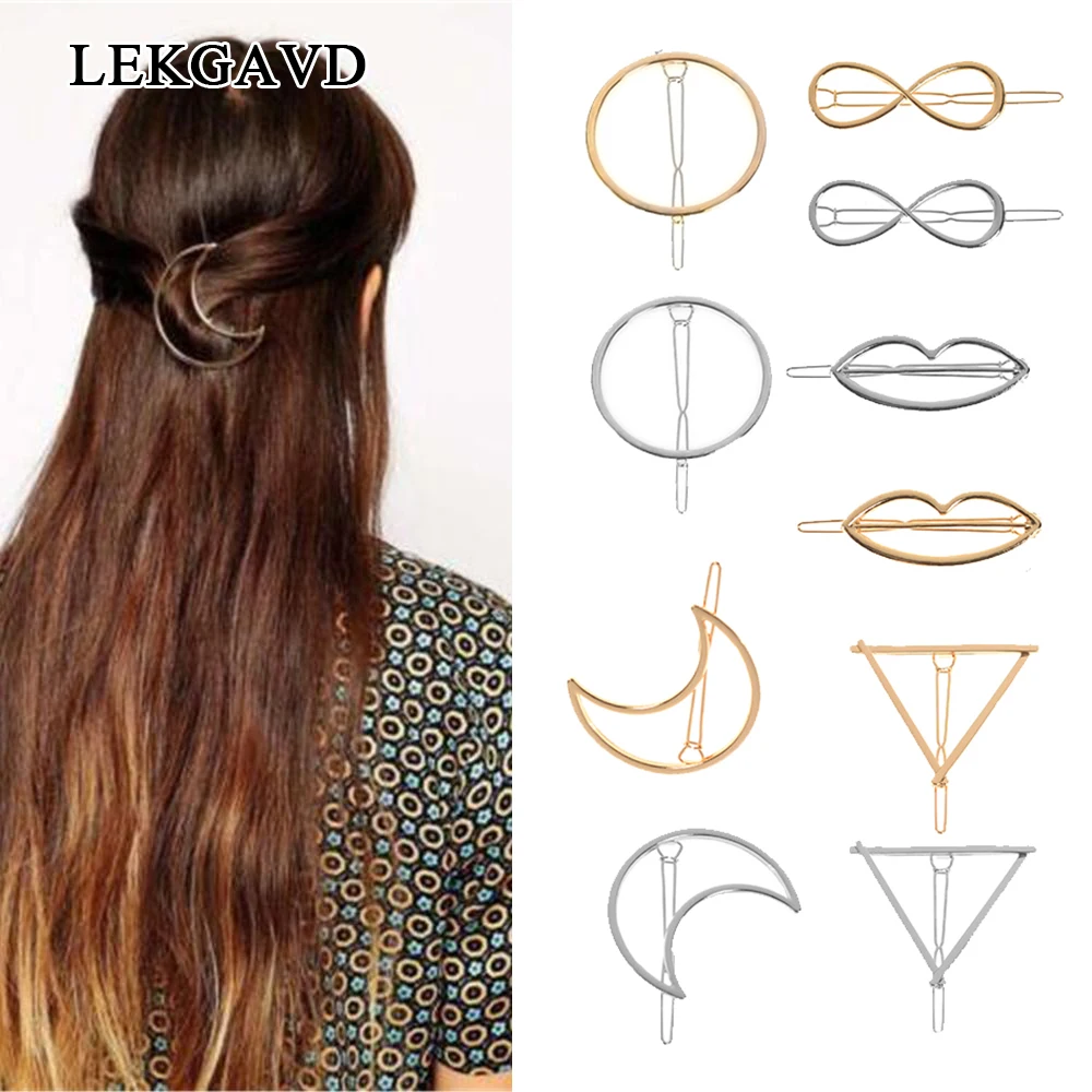 

Girls Triangle Moon Hairpins Hair Clips Hairgrip Hair Accessories Lip Round Barrettes Jewelry Women Hair Pins Head Accessories