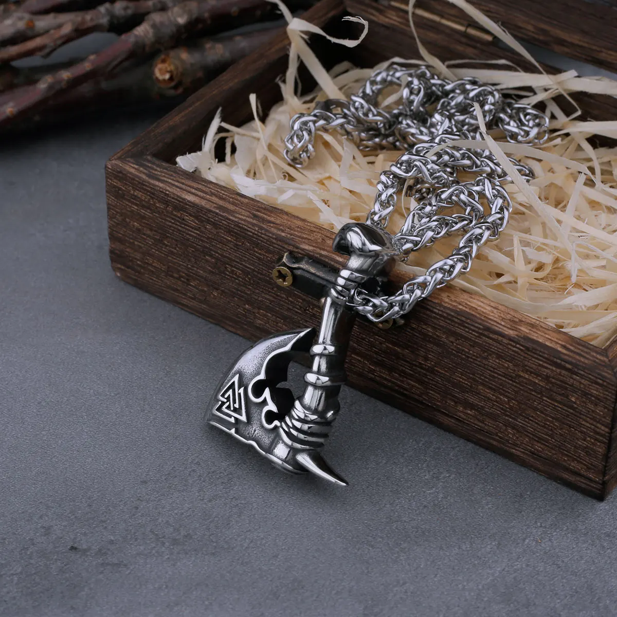 

Men's Stainless Steel Vintage Viking Odin Axe Necklace Charm Heavy Never Fade Norse Rune Axe Amulet Pendant Viking Jewelry Gift