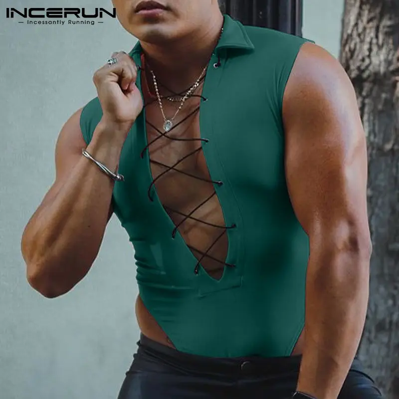 INCERUN 2022 Stylish Men Homewear Onesies Sleeveless Triangle Solid Comfortable Bodysuits Cross Straps Front Lapel Rompers S-5XL
INCERUN 2022 Stylish Men Homewear Onesies Sleeveless Triangle Solid Comfortable Bodysuits Cross Straps Front Lapel Rompers S-5XL