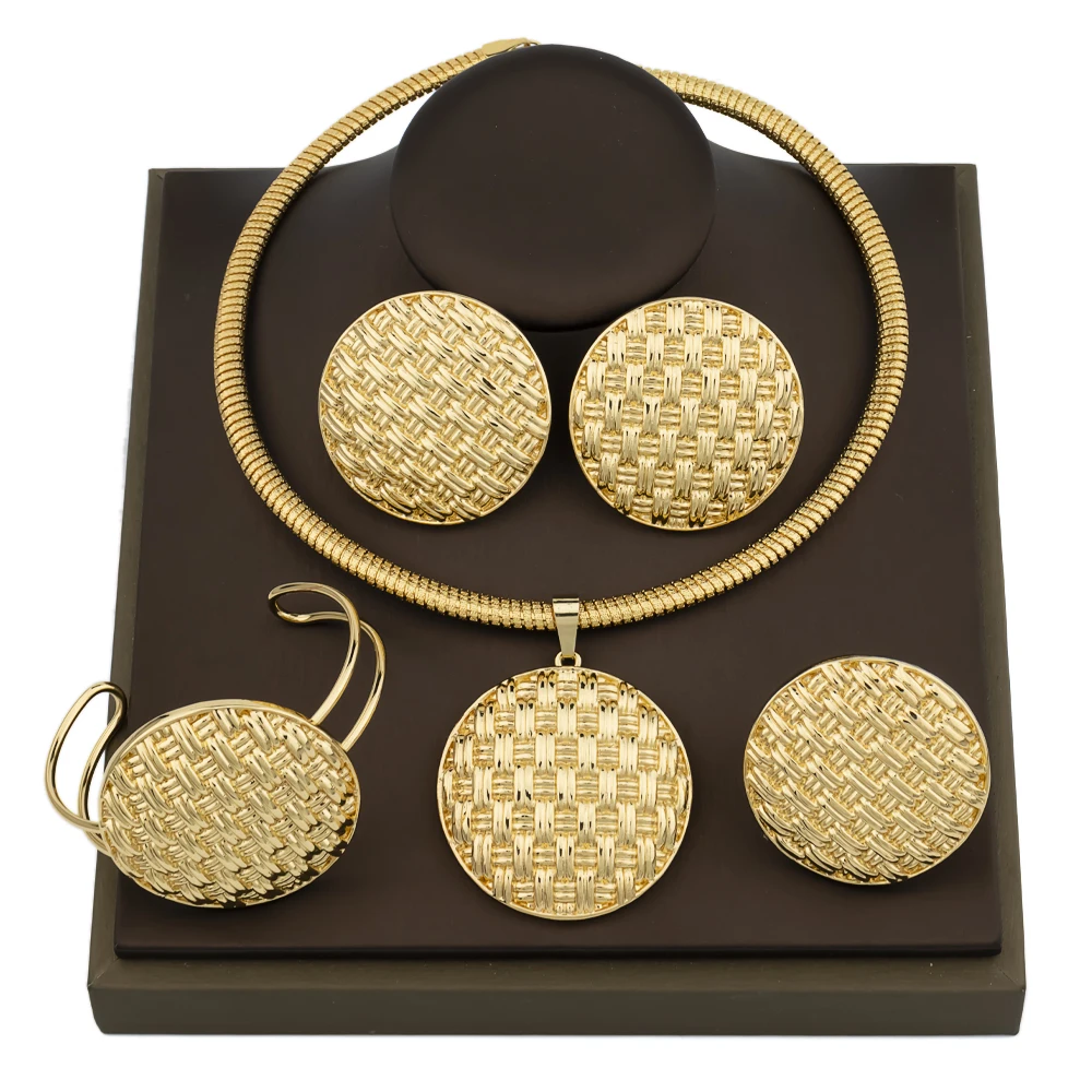 Gold Color Jewelry Set Fashion Nigerian Round Design Pendant and Earrings 18k Gold Plated Statement Jewelry Set for Women Bridal
Gold Color Jewelry Set Fashion Nigerian Round Design Pendant and Earrings 18k Gold Plated Statement Jewelry Set for Women Bridal