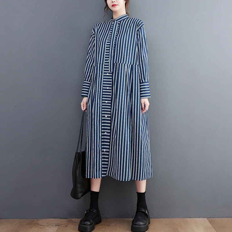2023 Spring Autumn Korean Vintage Long Sleeve Woman Dress Vestidos Loose Plus Size Striped Maxi Women Long Shirt Dresses Buttons
2023 Spring Autumn Korean Vintage Long Sleeve Woman Dress Vestidos Loose Plus Size Striped Maxi Women Long Shirt Dresses Buttons
